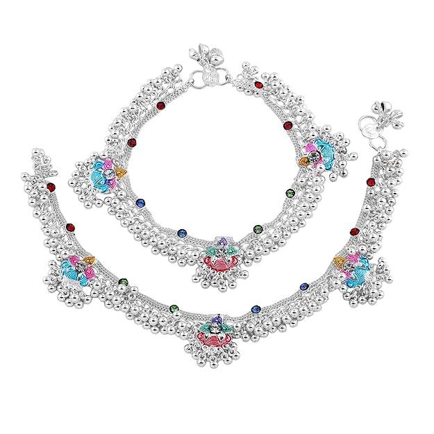 Rhodium Finish Enamel Work Heavy Anklets With Multicolor Design For Women & Girls : OSAK016-IRMCANKLET