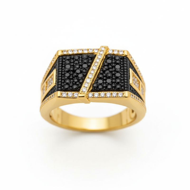 Black & White Stones In A Multi-Faceted Moissanite Ring : TGDMR-14-R-23
