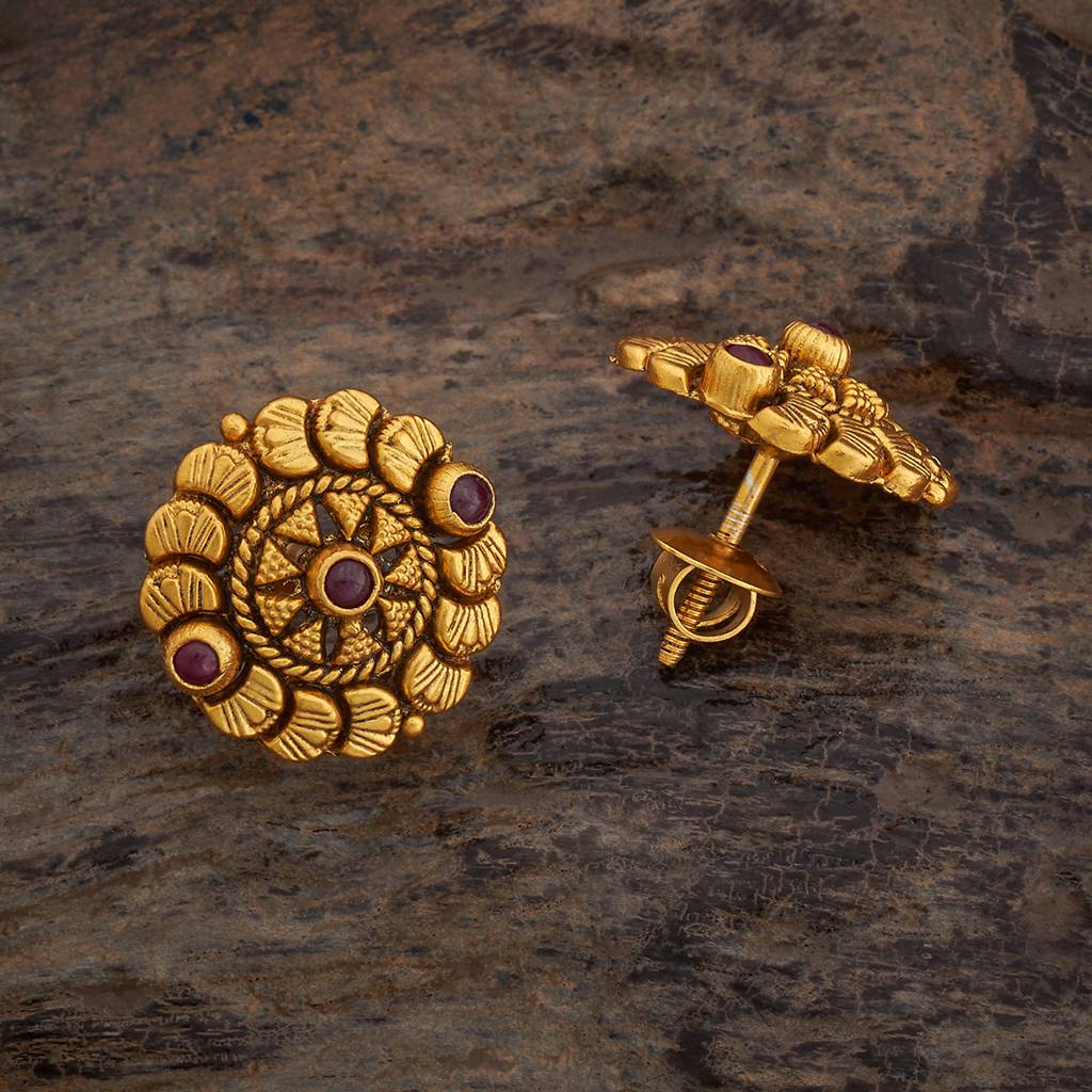 Kushal'S Fashion Jewellery Oxidised Gold-Plated Ethnic 92.5 Pure Silver Temple Studs-177442 : 425379