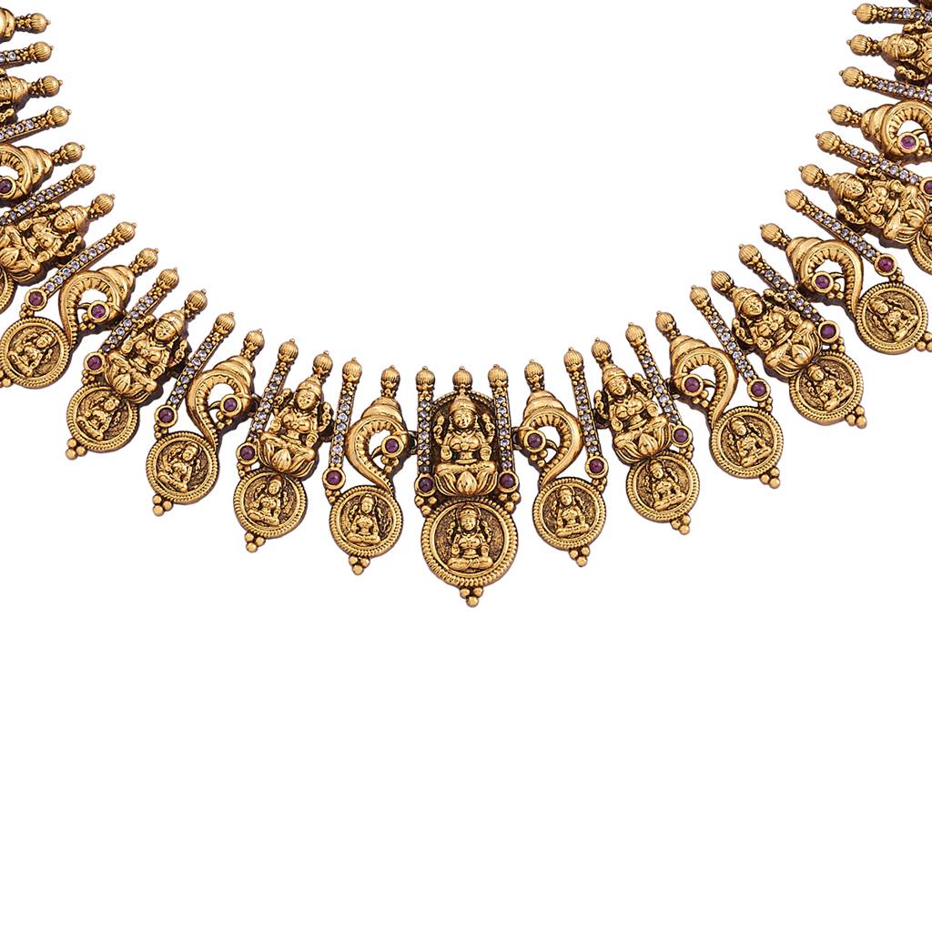 Kushal'S Fashion Jewellery Ruby Gold-Plated Ethnic Antique Necklace -404662 : 404662