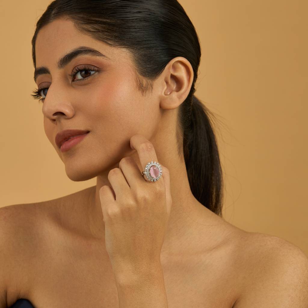 Kushal'S Fashion Jewellery Rhodium-Plated Ruby & Zircon Studded Party Finger Ring-180305 : 431004
