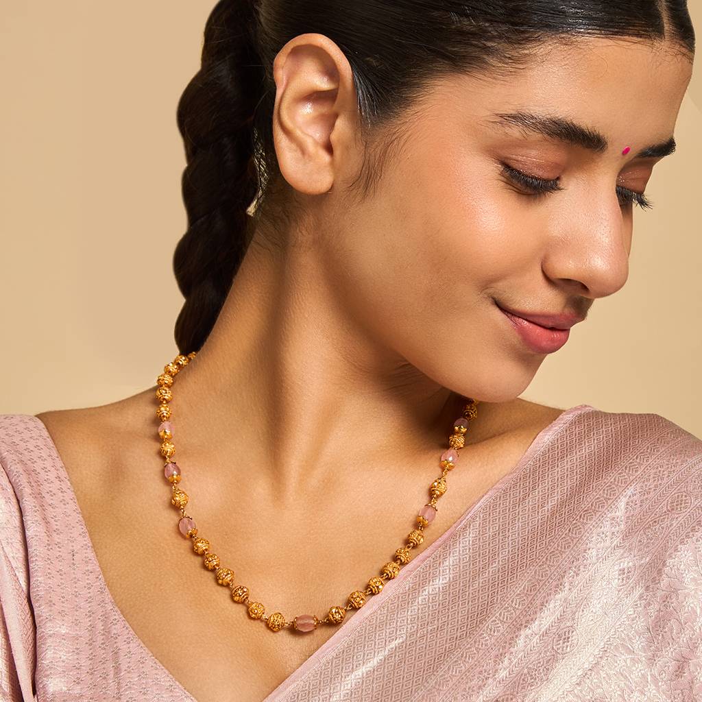 Kushal'S Fashion Jewellery Pink Gold-Plated Ethnic 92.5 Pure Silver Temple Chain Necklace-173477 : 425930