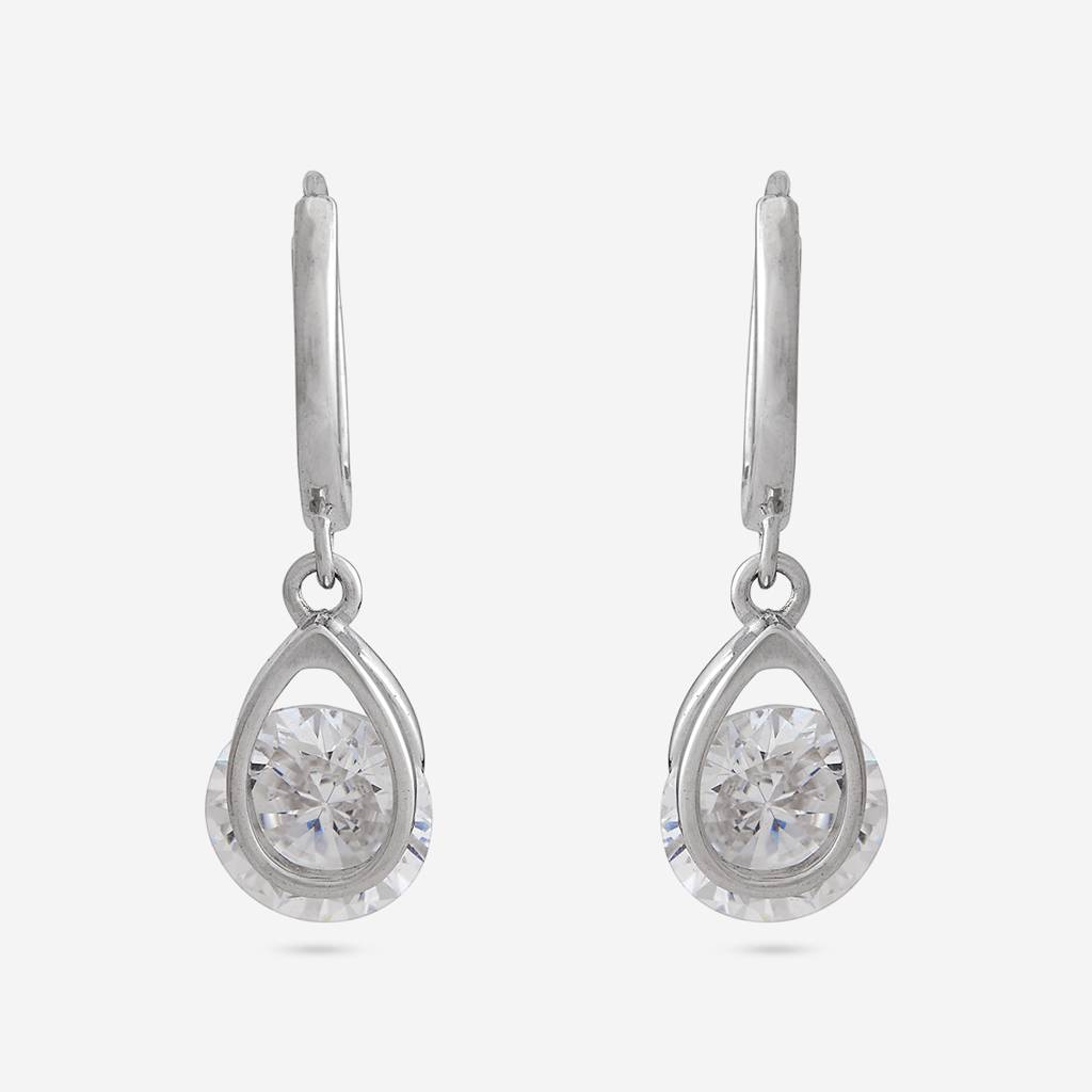Kushal'S Fashion Jewellery White Rhodium-Plated Party 92.5 Sterling Silver Hoops & Huggies-448303 : 448303