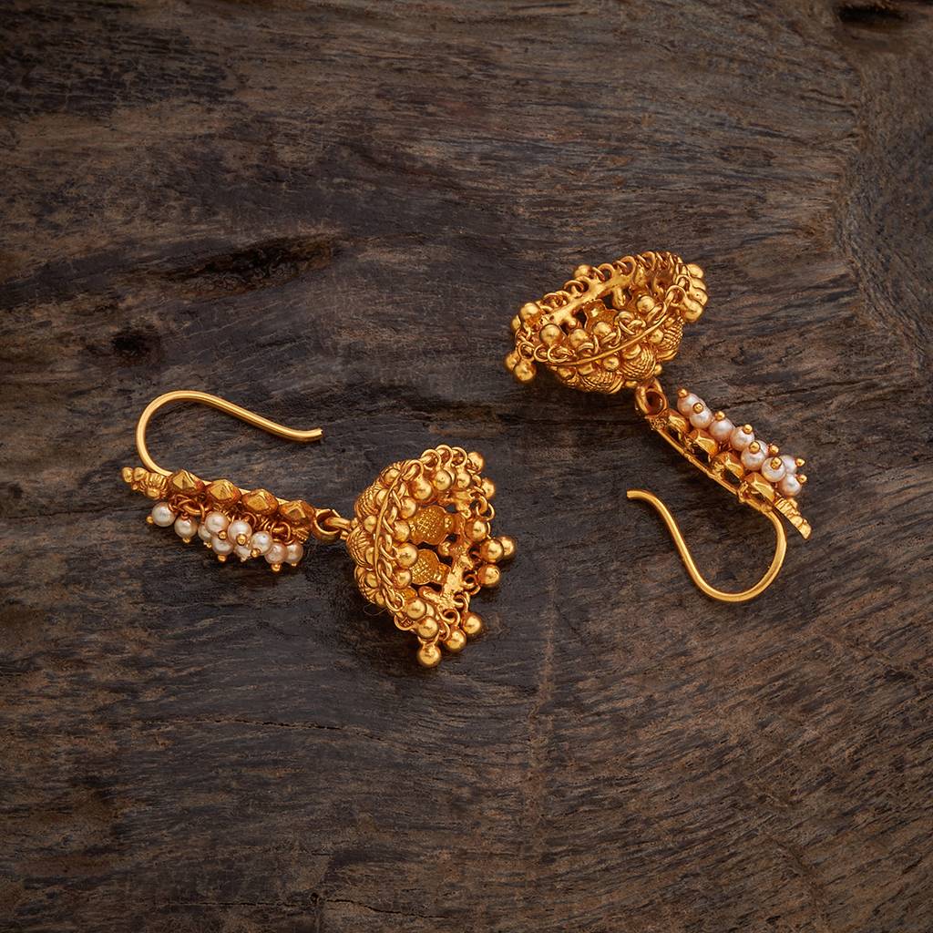 Kushal'S Fashion Jewellery Pearl Gold-Plated Ethnic 92.5 Pure Silver Temple Jhumkas-170615 : 410909