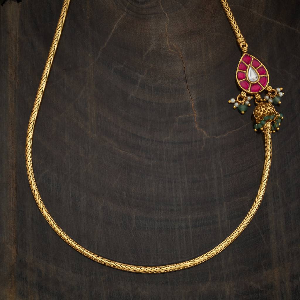 Kushal'S Fashion Jewellery Ruby-Green Gold-Plated Ethnic Antique Necklace-181049 : 432985
