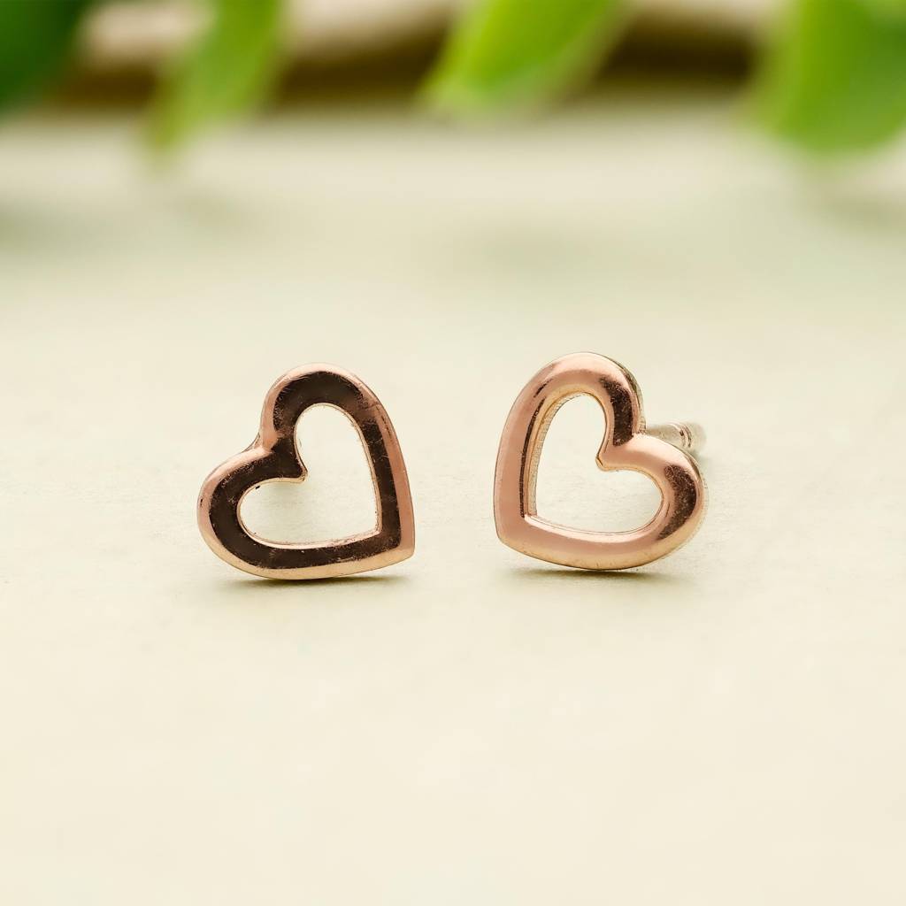 925 Silver Heart Stud Earrings Rose Gold Finish Dainty Love : SE_000912
