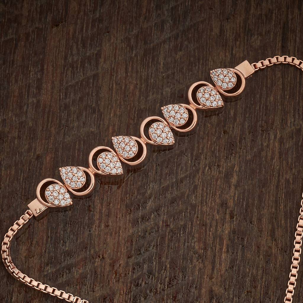 Kushal'S Fashion Jewellery White Rose Gold-Plated Party Zircon Bracelet-182259 : 435358