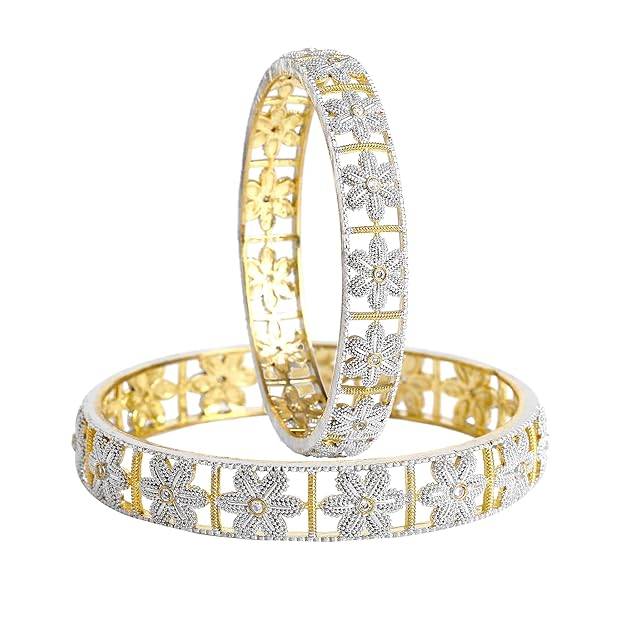 Trendy Dual Tone Bangles With Floral Detailing For Wedding Wear : OSAK003-2TNWE24BANGLE