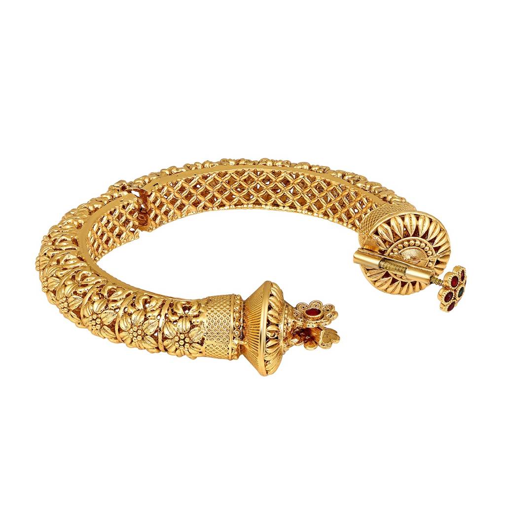Gold Plated Thick Single Piece Openable Kadaa Bangle Traditional Gokhru Ethnic Jewellery For Women : PF74B136-S1-4