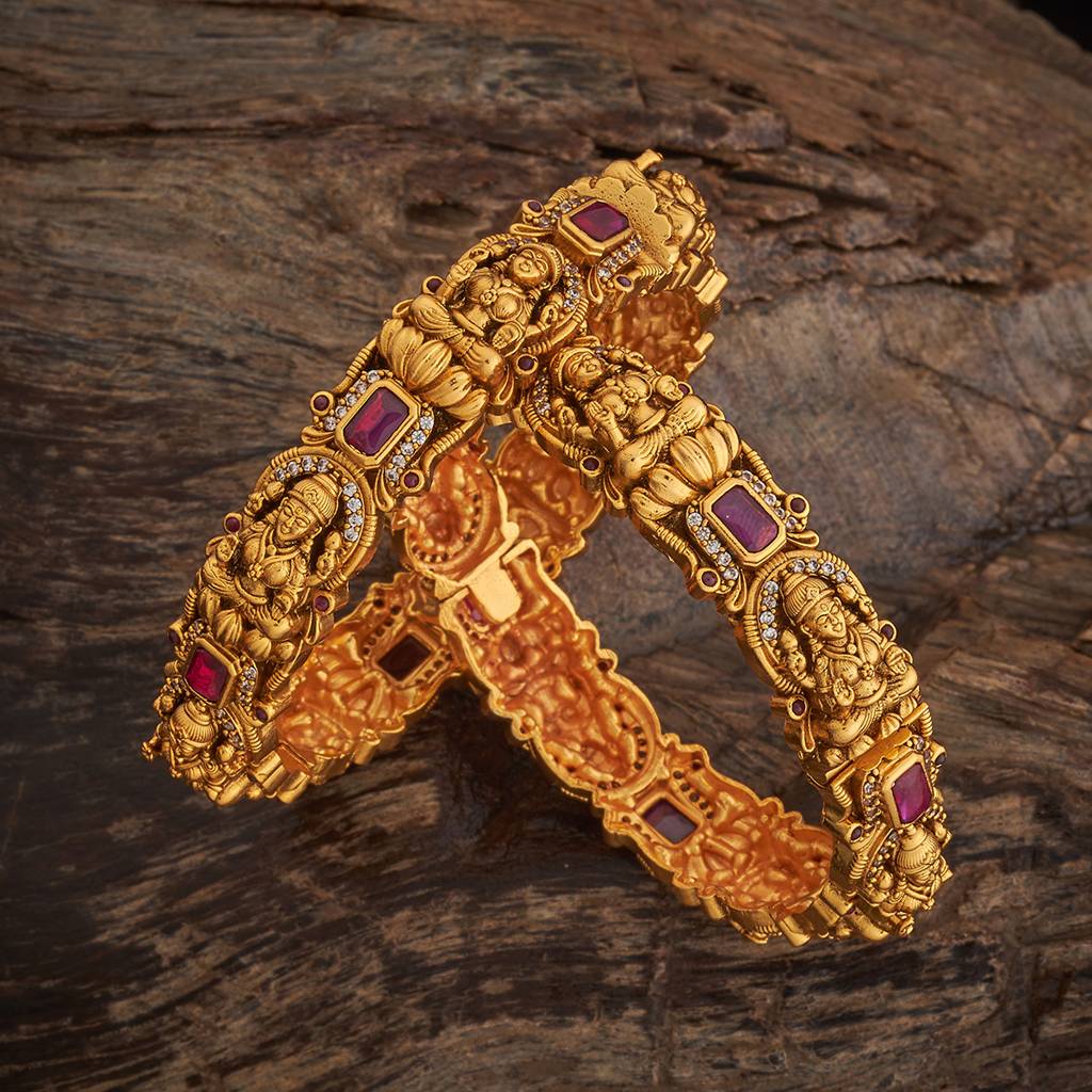 Kushal'S Fashion Jewellery Ruby Gold-Plated Ethnic Antique Bangle-185525 : 442564