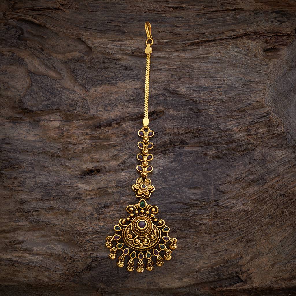 Ruby-Green Gold-Plated Ethnic Antique Maang Tikka-410022 : 410022