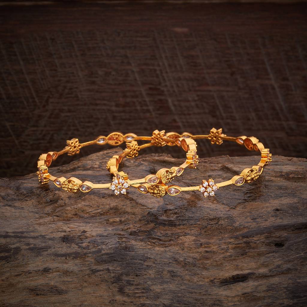 Kushal'S Fashion Jewellery Set Of 2 Artificial Stones Studded Gold-Plated Antique Bangles : 426014