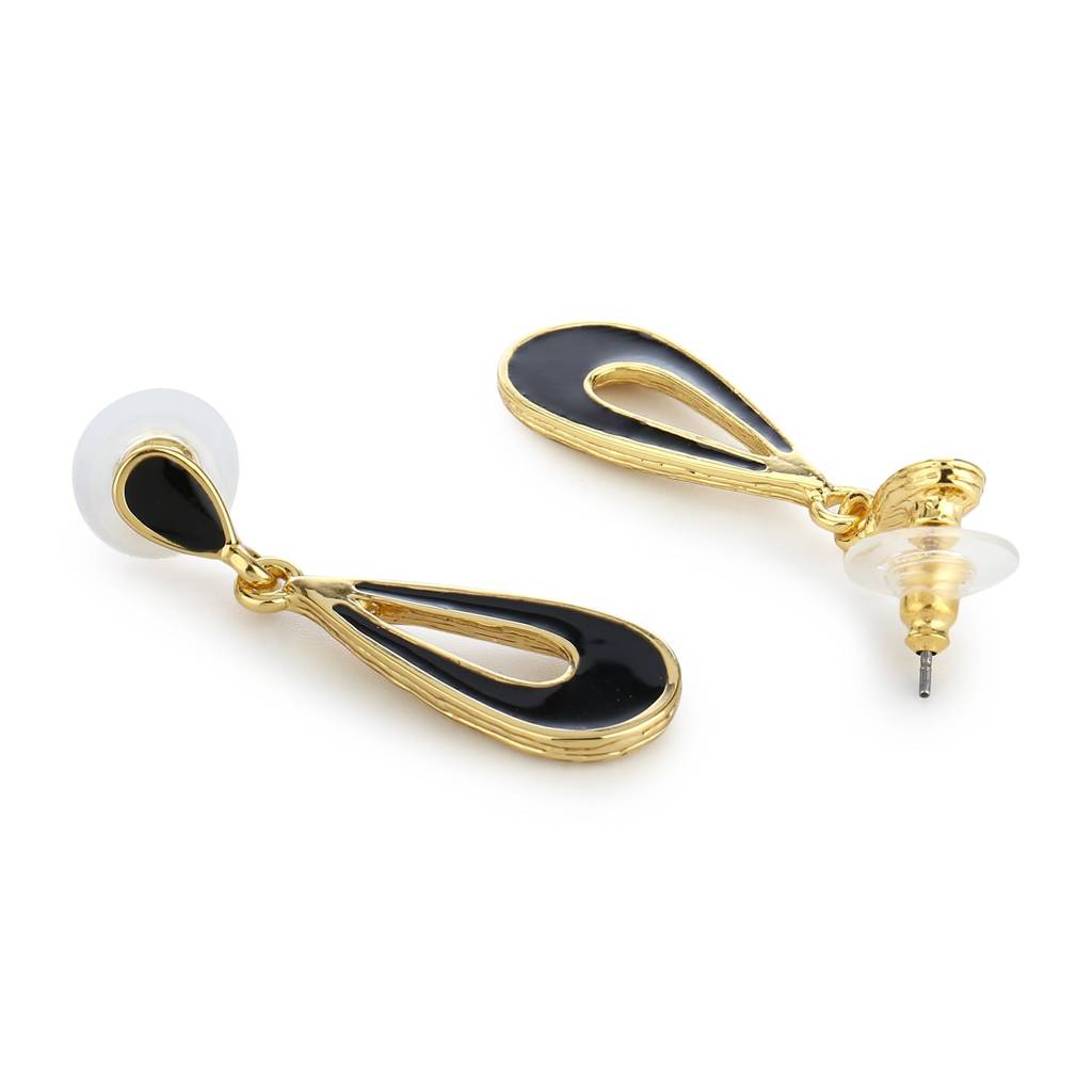 Estele Gold Plated Trendy Black Enamel Drop Earrings For Girls And Women : 580708ER