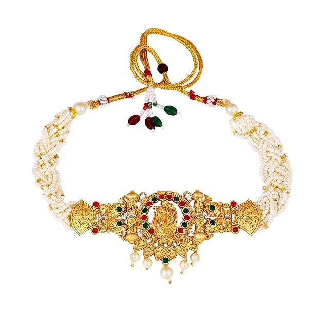 Estele Gold Plated Radha Krishna Gehena Necklace Set With White Pearls For Women : PJ-018-IGRBGNNKER