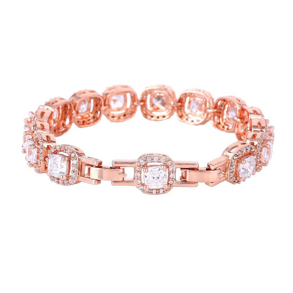 Estele Rosegold Plated Glistening White American Diamonds Charm Bracelet|Classic Jewelry For Modern Girls & Wo : AD-067-RGWEBR