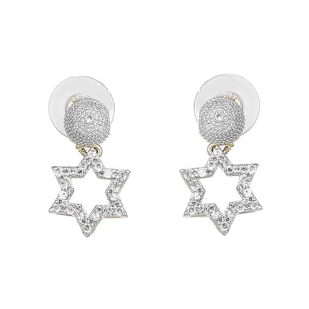 lry Combo Of Pendant Set For Women: Gold & Rhodium Plated Timeless Luxury White American Diamond Star : OSAKCOM011-2TNWEPDERBRFN