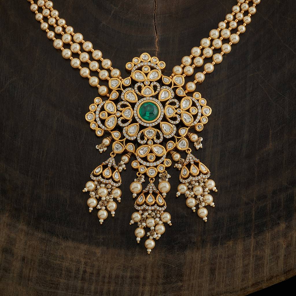Green  Plated Ethnic Kundan Necklace Set-411517 : 411517