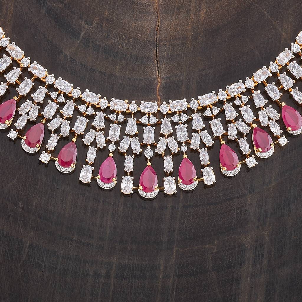 Kushal'S Fashion Jewellery Rhodium-Plated Ruby & Cubic Zirconia Studded Jewellery Set-177111 : 424569