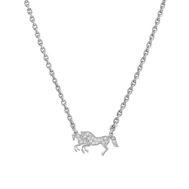 Rhodium Finish Horse Pendant Necklace With Crystal Detailing For Women & Girls : OSAK034-IRWEPENDANT