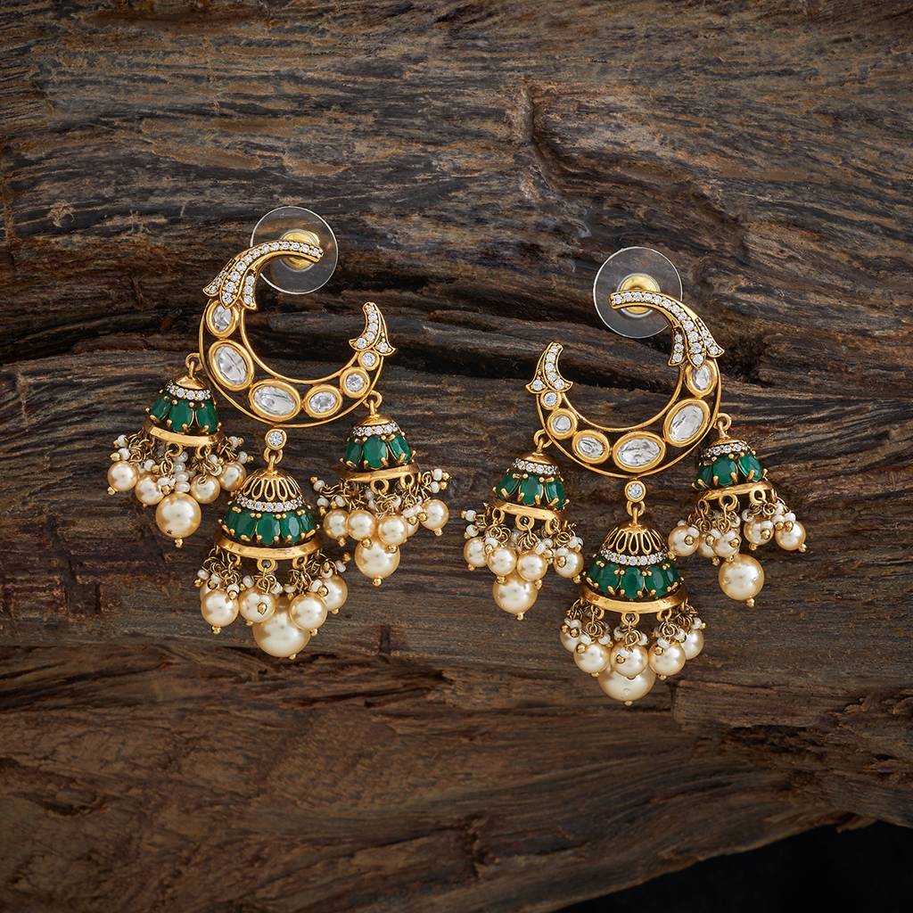 Kushal'S Fashion Jewellery Green Victorian-Plated Ethnic Kundan Drop Earrings-426870 : 426870