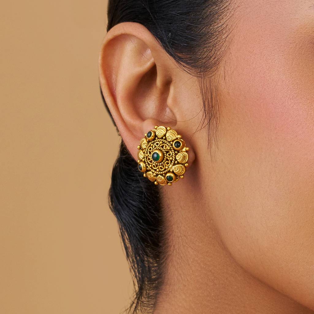 Kushal'S Fashion Jewellery Oxidised Gold-Plated Ethnic 92.5 Pure Silver Temple Studs-177454 : 425391