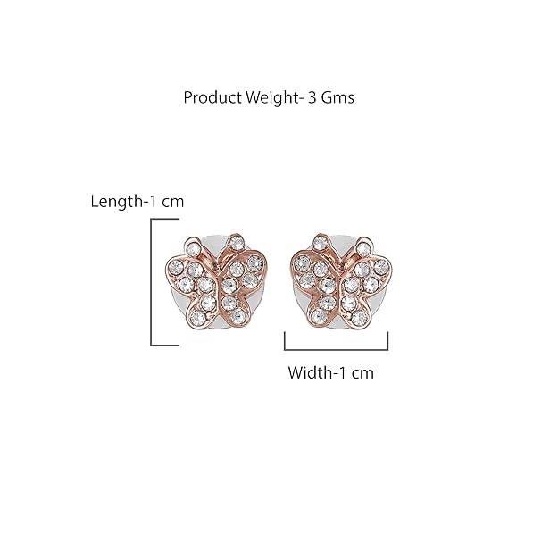 Rosegold Plated Dazzling White Crystals Enhanced Simple Butterfly Design Stud Earrings For Girls : 346703-RGER