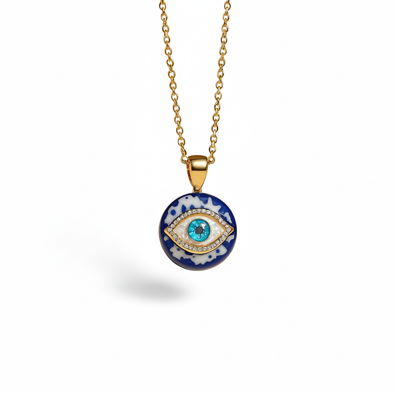 Unique Blue Enamel Protection Charm Necklace : TGDPE-7-Y