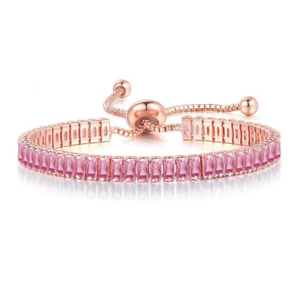 Rose Gold Plated Baguette Stone Studded Adjustable Tennis Bracelet Stylish Fashion Jewellery For Women & Girls-Px8 : PX8B80CPK