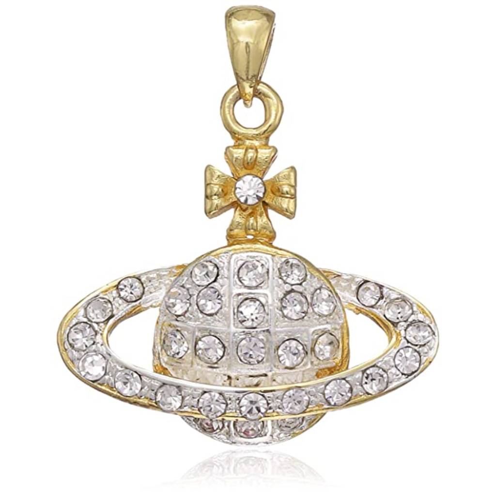 Estele Gold & Rhodium Plated Planet With A Ring Designer Pendant Studded With Crystals For Women : 632PENDANT