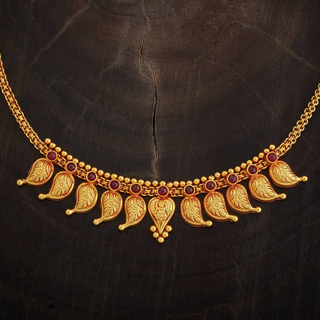 Kushal'S Fashion Jewellery Ruby Gold-Plated Ethnic 92.5 Sterling Silver Temple Necklace -168203 : 407017