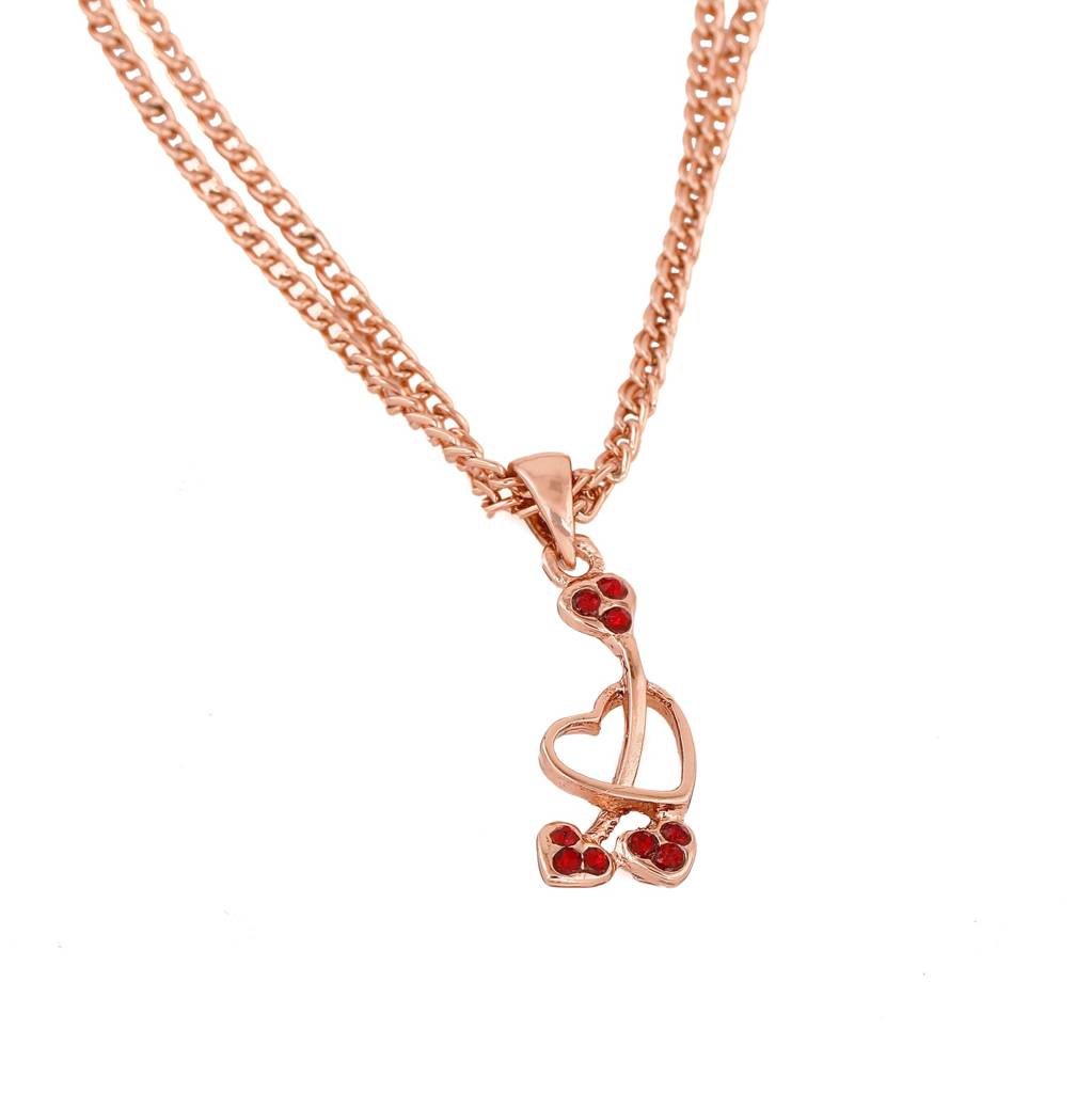 Estele Rosegold Plated Heart Shaped Pendant With Red Austrian Crystals For Women : 383-RGPENDANT