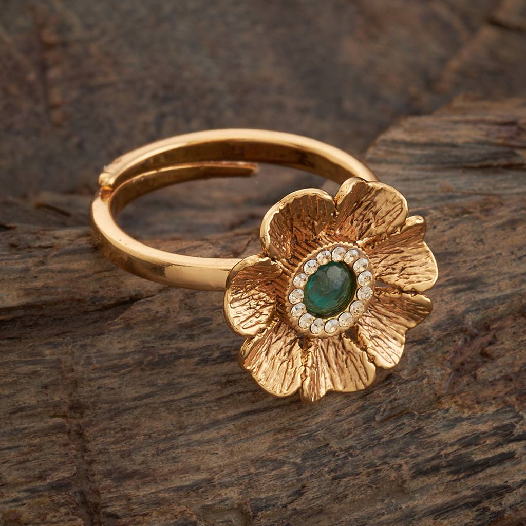 Green Gold-Plated Ethnic Antique Finger Ring-406576 : 406576
