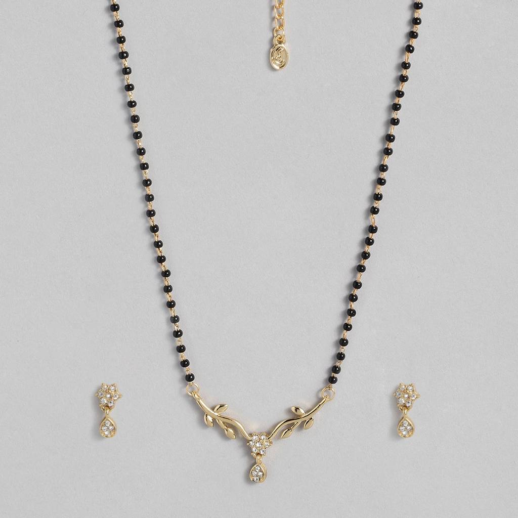 Estele Gold Plated Flower Drop Mangalsutra Necklace Set For Women : EMS13080022NKER