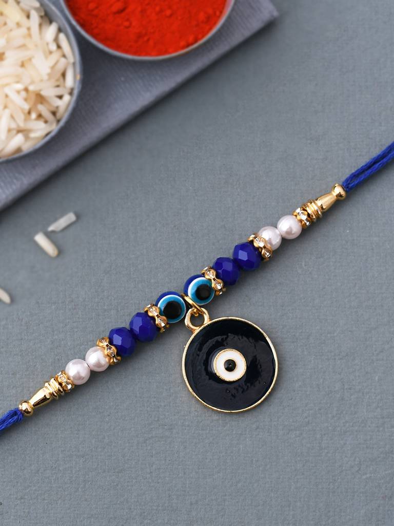 Blue Stone Decked Evil Eye Design Rakhi : 8905124461824