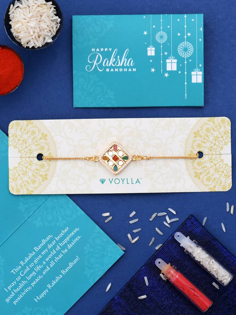 Cz Embellished Gold Toned Bracelet Style Rakhi : 8905124461459