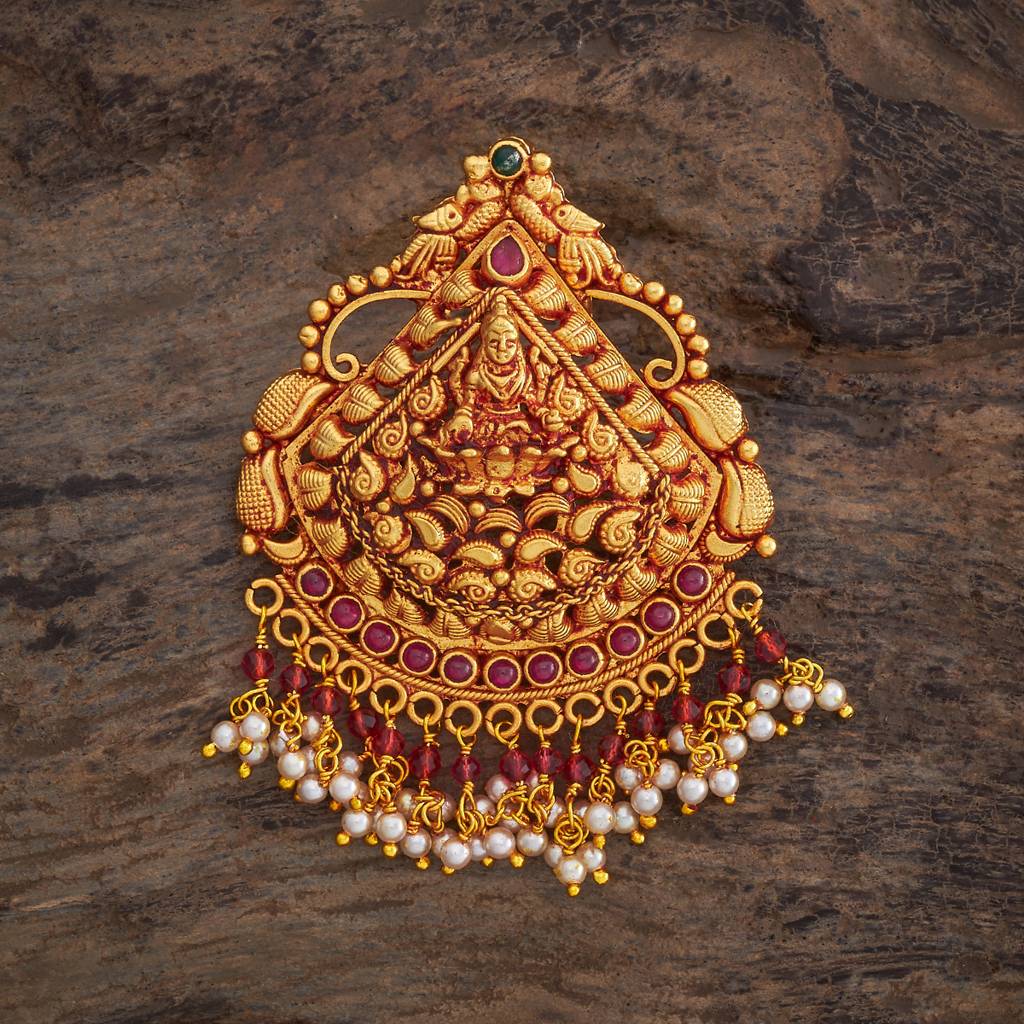 Kushal'S Fashion Jewellery Ruby-Green Gold-Plated Ethnic 92.5 Pure Silver Temple Pendants-177458 : 425412