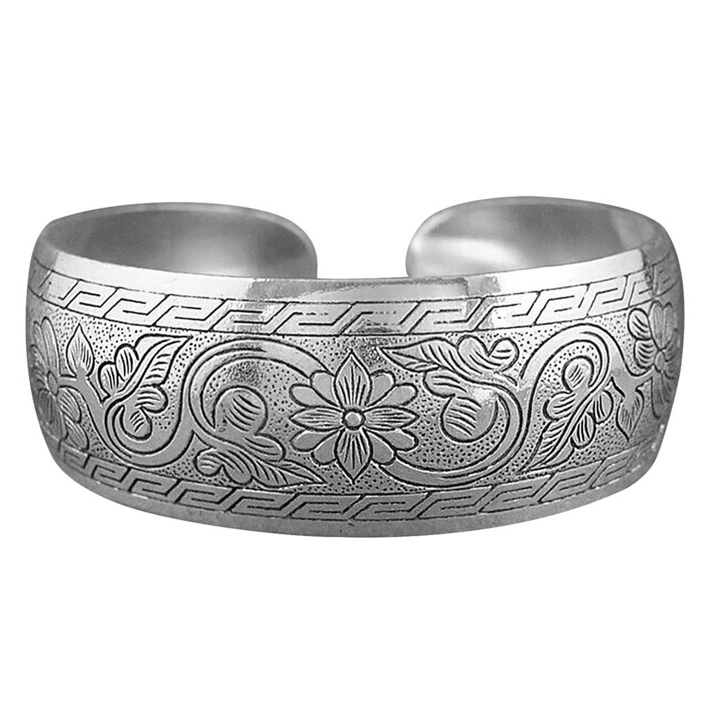 Silver Plated Cuff Style Bracelet Floral Engraved Stylish Fashion Jewellery For Women & Girls : PX9B119