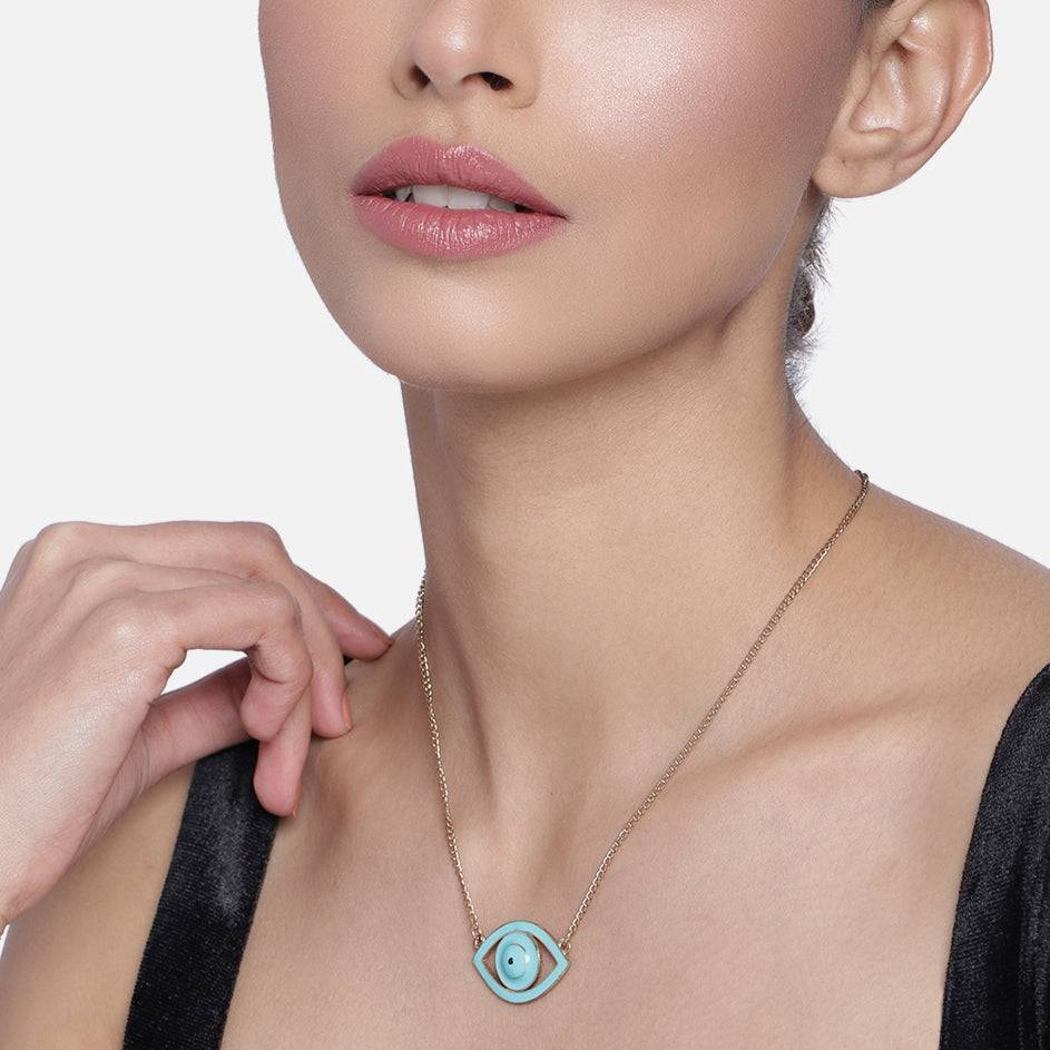Estele Gold Plated Turquoise Blue Enamel Evil Eye Pendant For Women : 885-IGPENDANT