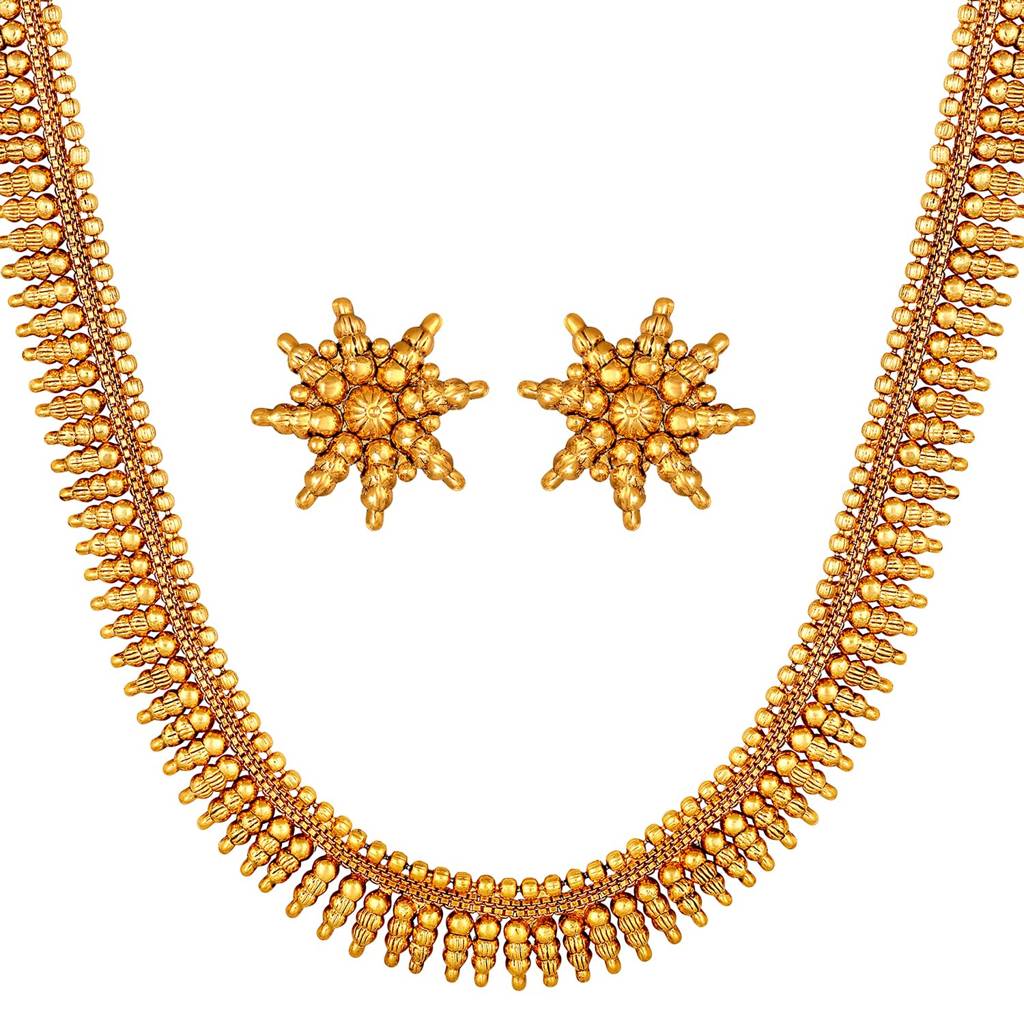 Traditional Gold Plated Maharani Haar Necklace With Earrings South Indian Traditional Festive Bridal Wear Jewellery : PF04N144