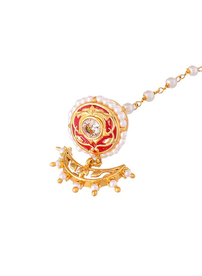 Apsara Cz And White Pearls Borla Maang Tika : 8905124444179