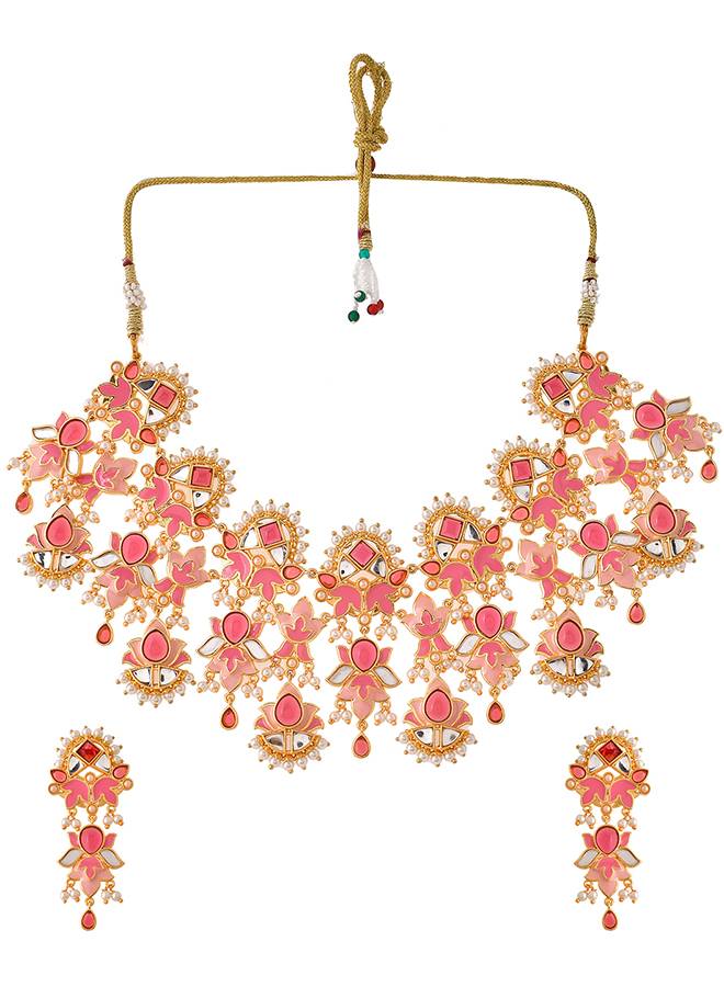 Forever More Pink Bridal Lotus Necklace Set : 8905124497953