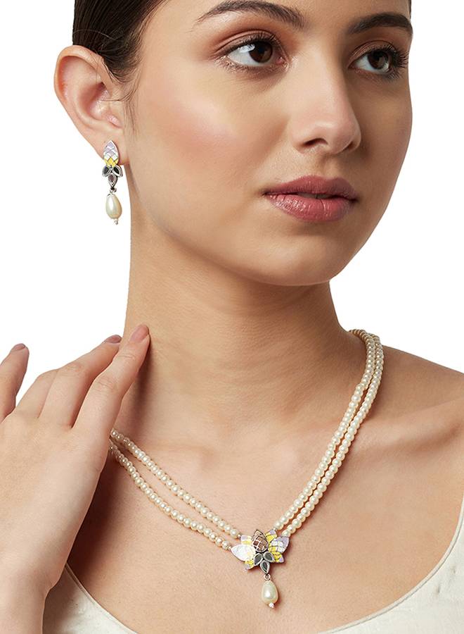 Festive Hues Filigree Faux Pearls Adorned Silver Oxidised Jewellery Set : 8905124458824