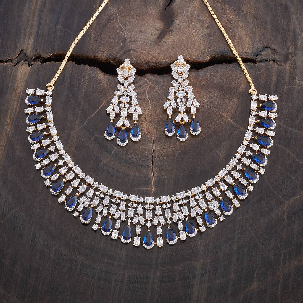Kushal'S Fashion Jewellery Rhodium-Plated Ruby & Cubic Zirconia Studded Jewellery Set-177111 : 424575