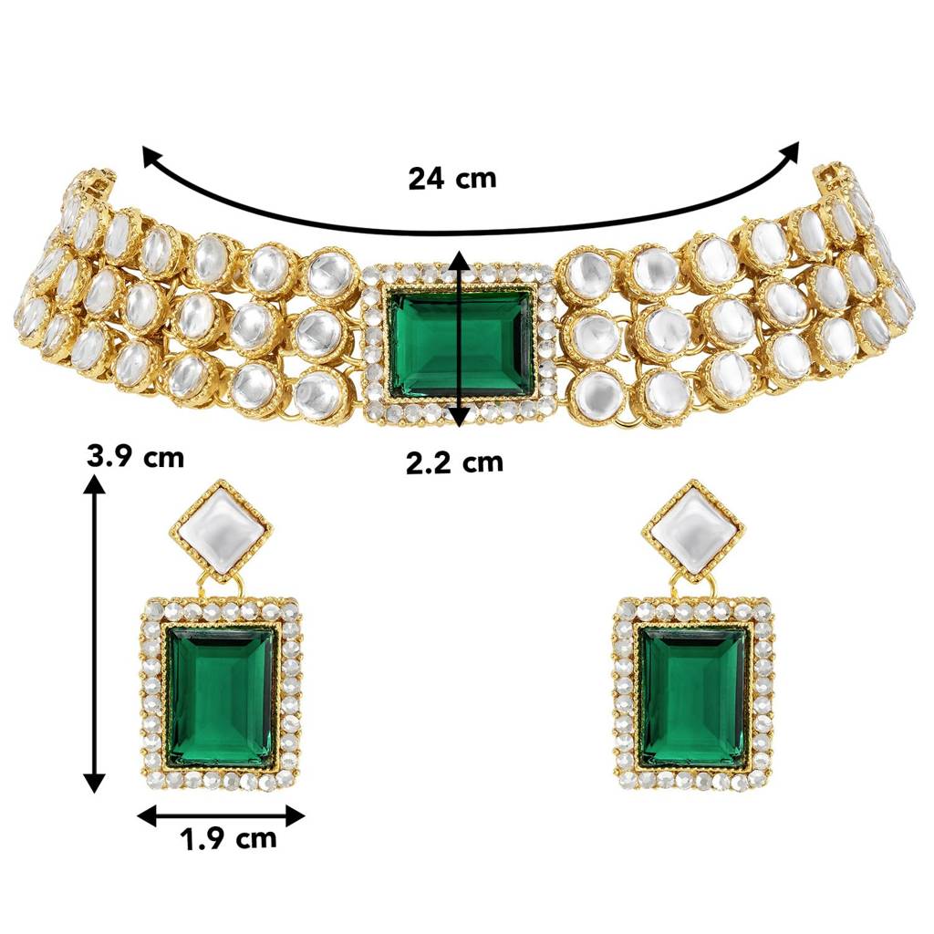 Gold Plated Kundan/Crystal Choker Necklace Earring Indian Traditional Jewellery Set For Women-Pf24N37 : PF24N37G