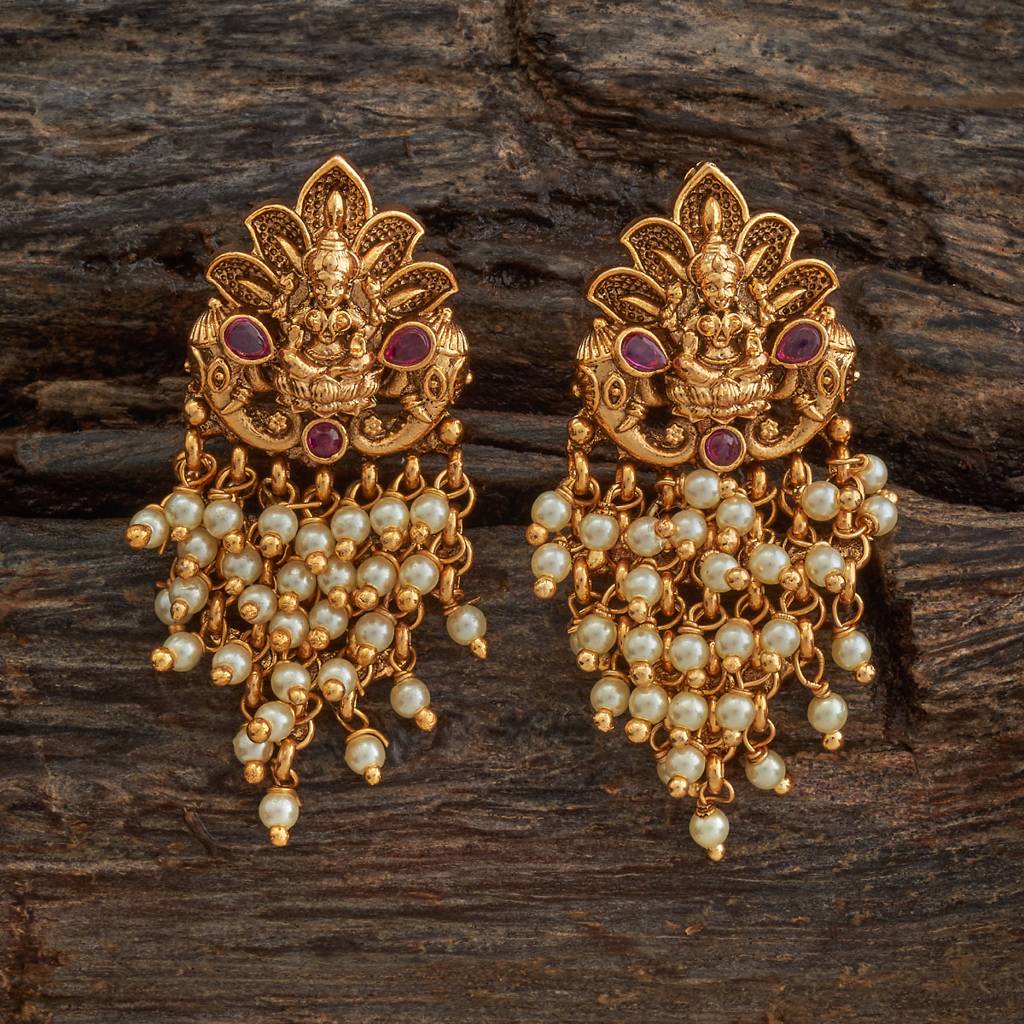 Kushal'S Fashion Jewellery Ruby Gold-Plated Ethnic Antique Earring Drop Earrings-183280 : 437692