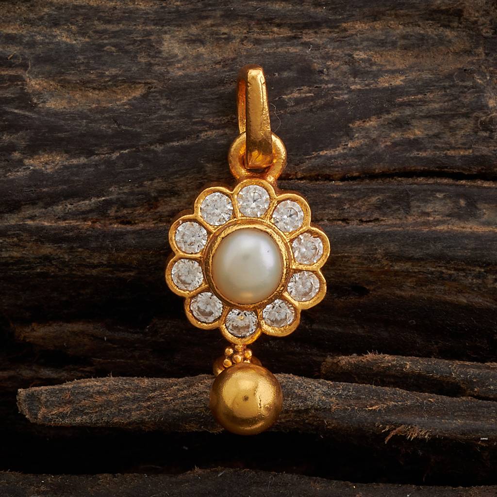 Kushal'S Fashion Jewellery Pearl Gold-Plated 92.5 Pure Temple Silver Pendant Set -397336 : 397336