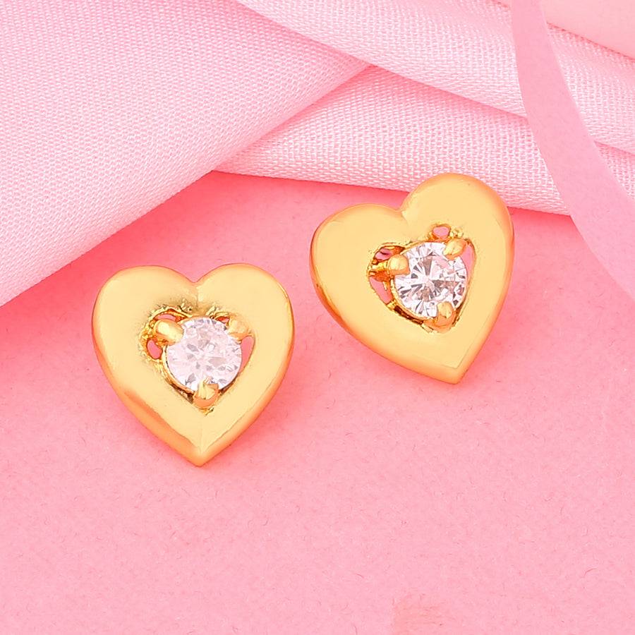 Estele Gold Plated Cz Heart Designer Stud Earrings For Women : AD-062703ER