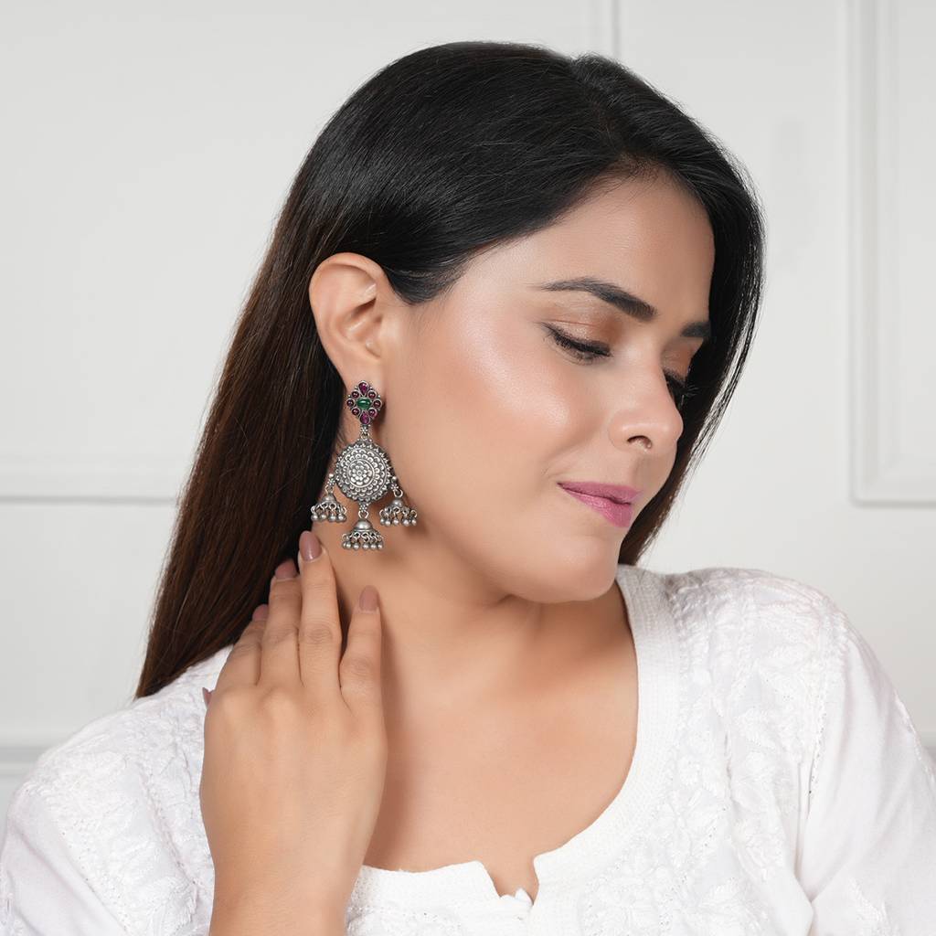 Multi Jhumkies Silver Earrings : SSE847