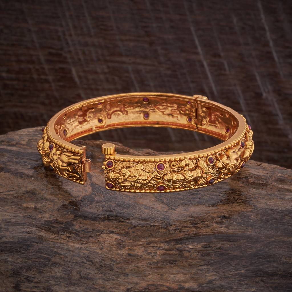 Kushal'S Fashion Jewellery Gold-Plated Synthetic Stones Ethnic Antique Bangle-165064 : 406754