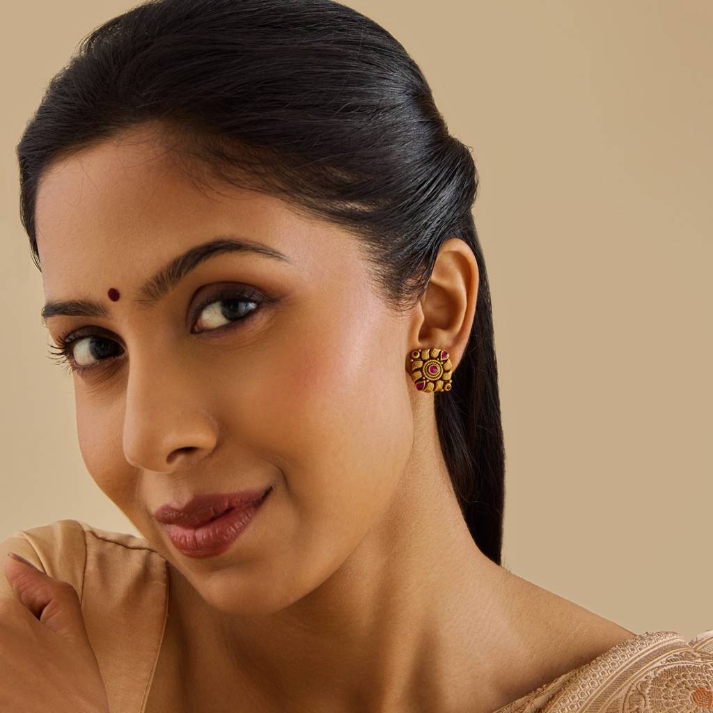 Kushal'S Fashion Jewellery Oxidised Gold-Plated Ethnic 92.5 Pure Silver Temple Studs-177425 : 425362